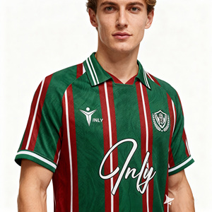 Jersey Sepak Bola Vintage Unisex Bahan Polyester Berkualitas Tinggi, Cepat Kering, Bernapas, dengan Garis Polo, Kaos Sepak Bola Retro Custom - Product Image 3