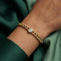 Bracelet cubain en or massif 10K/14K/18K avec diamant de laboratoire cultivé en gros, serti clos, avec centre rond, pour femmes, idéal pour les cadeaux