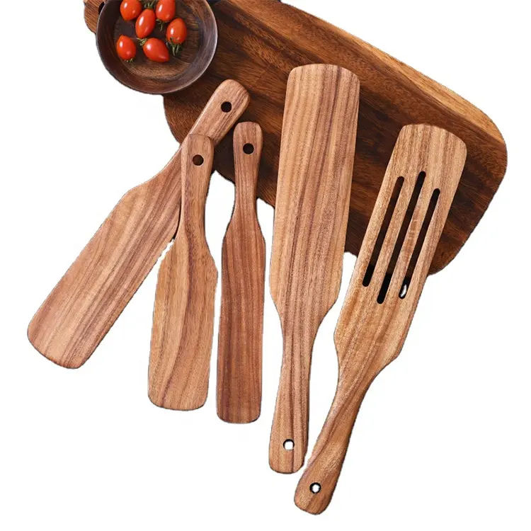 Hot Sales Wooden Kitchen Accessories 5-piece Spurtles Sets Bamboo Utensil Wooden Spurtles Kitchen Tools Set