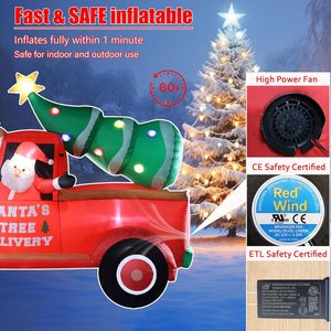 Camion gonflable de Noël rouge de 7 pieds, résistant aux intempéries, avec Père Noël livrant un sapin de Noël, décorations de fête illuminées par LED - Product Image 6