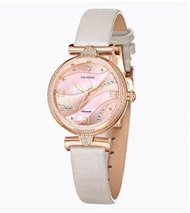 <span class=keywords><strong>Montre</strong></span> pour femme <span class=keywords><strong>en</strong></span> <span class=keywords><strong>or</strong></span> rose, luxe, cadran <span class=keywords><strong>en</strong></span> nacre rose, bracelet <span class=keywords><strong>en</strong></span> cuir blanc, <span class=keywords><strong>montre</strong></span>-bracelet à quartz ronde avec diamants pour femmes - Product Image 1