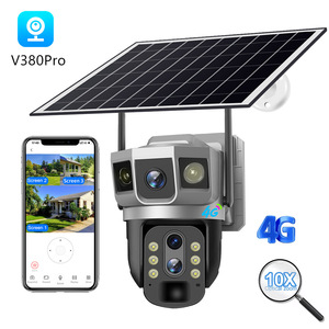 Cámara PTZ V380Pro con energía solar, 4G, vista triple, zoom 10X, seguridad y vigilancia para exteriores con visión nocturna e intercomunicador de voz - Product Image 1