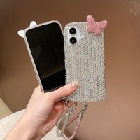Coque de téléphone portable en diamant papillon nœud papillon de luxe pour Apple 14 Pro Max, vente en gros, étui pour iPhone 13 Plus avec strass