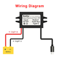 Convertidor de 12V/24V a 5V a Prueba de Agua, Módulo Reductor de Voltaje DC-DC, Adaptador de Corriente Compatible con Celulares, Conector USB Tipo-C para Automóvil