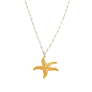 สร้อยคอสแตนเลสรูปปลาดาวชุดมหาสมุทรใหม่จี้แฟชั่นพร้อมสร้อยคล้องคอไข่มุกและคลิปหนีบกระดาษ - Product Image 5