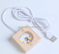 Support de Présentation Carré/Rond en Bois Massif de 6 cm pour Lampe LED, Base Personnalisable avec Logo, Veilleuse Moderne en Mini Cristal, Interrupteur USB 5V, Vente en Gros