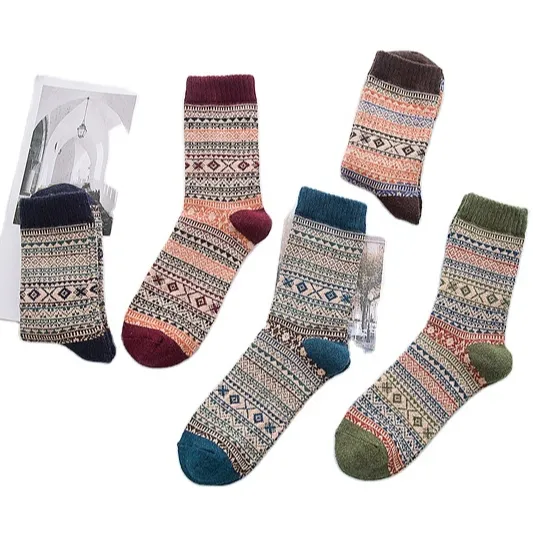 Wholesale Womens Wool Socks Vintage Soft Cabin Warm Socks Thick Knit Cozy Winter Socks for Women Gifts