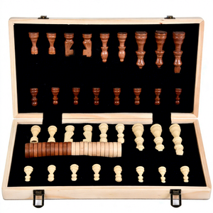 Maßgefertigtes 2-in-1 Klappbares Magnetisches Holz-Schach- & Damespiel Lehrreiches Wettbewerbsspiel für Kinder Umweltfreundlich - Product Image 1
