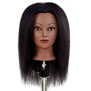 Tête de mannequin afro pour femme, vente chaude, 100% cheveux humains lisses de 16 pouces, pour les cosmétologues et les coiffeurs, tête d'entraînement pour couper et tresser - Product Image 2