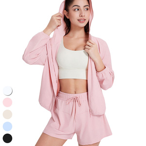 Quick Dry Sun Protection Cool Feel Running Fitness Set Long Sleeve Jacket Sports Shorts 2 Piece Suits Gym Fitness Yoga Set Women