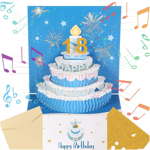Pop Up anniversaire cartes de voeux avec enveloppe 3D joyeux anniversaire cartes-cadeaux gâteau bougies feu d'artifice lumière LED musique bricolage numéros - Product Image 1