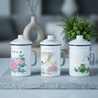 Mug en émail personnalisé, design classique, couvercle écologique, type de décalcomanie, isolation thermique 0-6 heures, compatible micro-ondes, grande capacité