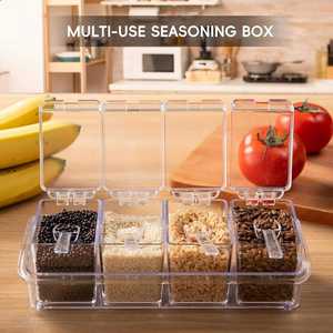 Kitchen Spice Storage Box Stackable Clear Acrylic Square <b>Canister</b> Containers <b>Set</b> with Lid Food Grade Injection Molded - Product Image 3