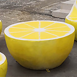 Ensemble table et chaises en fibre de verre Y220, forme pierre, couleur orange, pour extérieur, jardin, espace public, mobilier décoratif. - Product Image 2