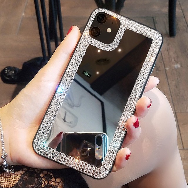 Luxury Diamond Makeup Mirror PC Phone Case for iPhone 16 Plus 15 13 14 Pro Max 12 11 Pro XR Max 8 7 6s Plus Fashion Cover