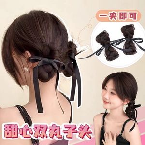 Moño de cinta con doble lazo y clip para mujer, extensión de cabello sintético estilo cola de caballo con encaje - Product Image 3