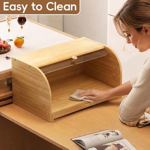 Boîte de rangement pour pain en bambou avec couvercle rabattable pour la cuisine - Product Image 3