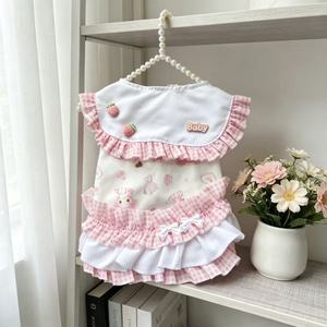 Vestido de princesa para cachorros, chaleco transpirable para perros pequeños, estilo primavera-verano, con estampado de fresas, estilo volante a cuadros rosa - Product Image 4
