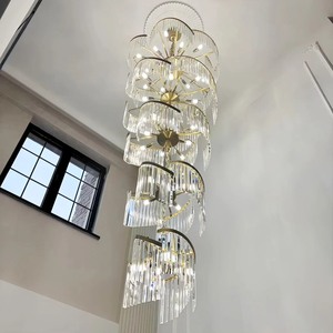 Candelabro moderno de lujo dorado con diseño contemporáneo, lámparas de techo de cristal, techo colgante grande, sala de estar, Vestíbulo de Villa - Product Image 6