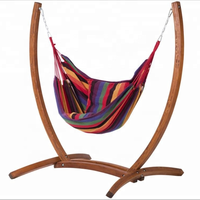 Fauteuil hamac en bois avec tissu rayé, balançoire de loisirs