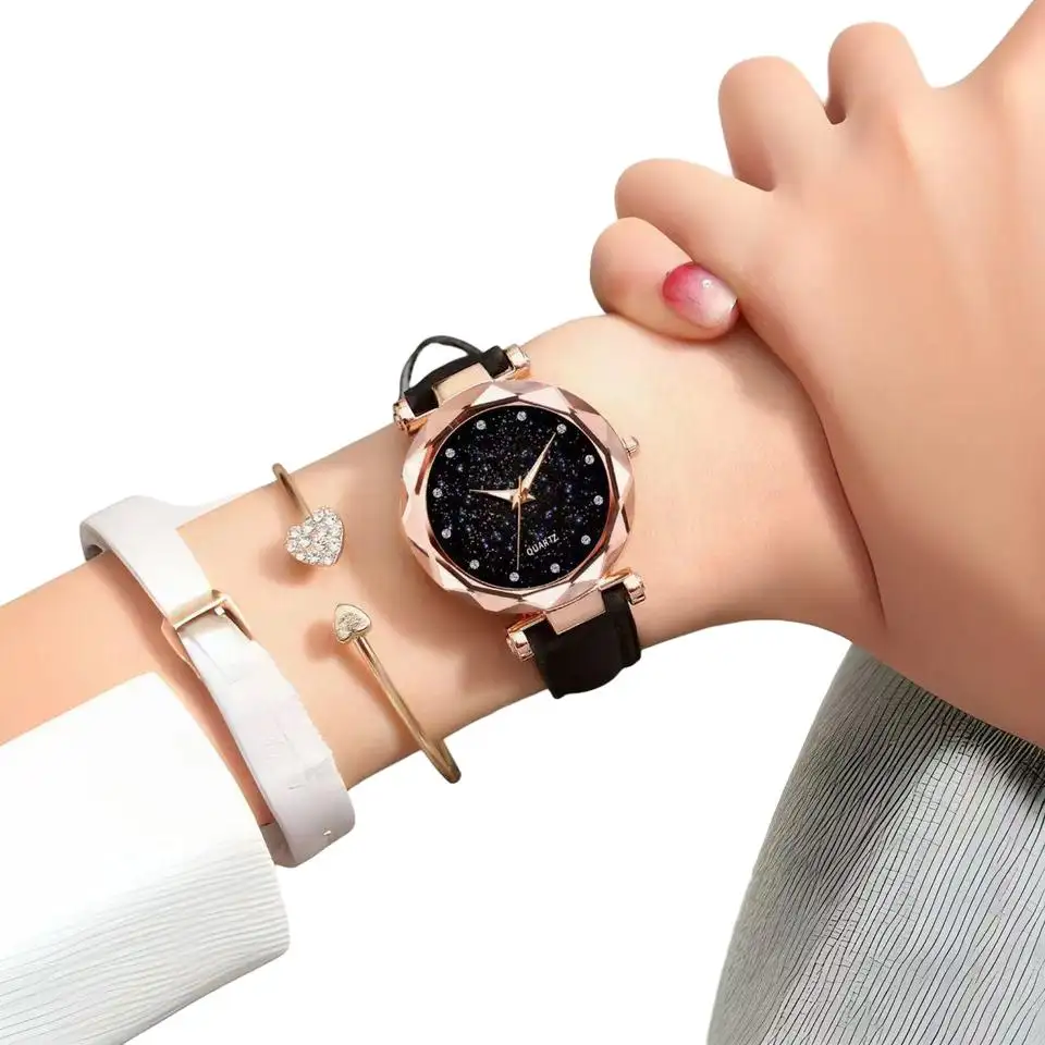 Relógio de quartzo para mulheres Starry Sky com pulseira de couro Relógio de quartzo para negócios de alta qualidade por atacado