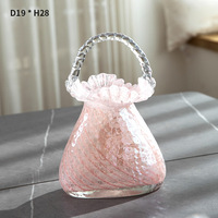 Vase en verre rose avec poignée pulvérisatrice, sac hydroponique, décoration de table pour salon, salle d'exposition, décoration douce, vase en cristal
