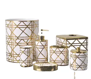 Oro della decalcomania di ceramica da bagno set di accessori, Luxury Golden set da toletta, distributore di sapone da bagno in ceramica set