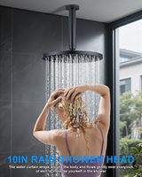 Système de douche avec vanne d'équilibrage de pression, ensemble de robinetterie de douche à montage au plafond de 10 pouces, 2 douches pluie multifonctions à commande par bouton-poussoir