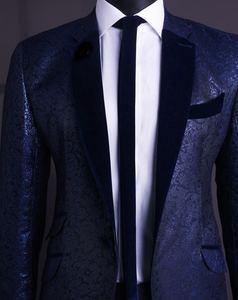 Trajes de esmoquin Blazers azules marinos formales para fiesta de graduación de boda para hombre con brocado jacquard ajustado a medida - Product Image 4