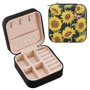 Estuche de Viaje de Terciopelo con Logotipo Personalizado, Caja de Joyería de Cuero PU con Estampado de Girasoles al por Mayor - Product Image 2