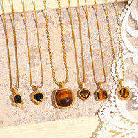Nouveau collier tendance plaqué or en acier inoxydable avec chaîne à maillons, pendentif breloque cœur carré en pierre œil-de-tigre pour femme