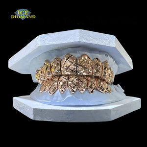 Grillz personnalisés Hiphop, design pavé multicolore, deux tons, argent sterling 925, plaqué or, grillz personnalisés - Product Image 2