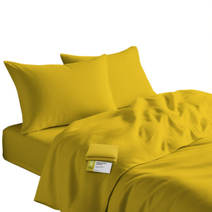 Yellow Cotton <b>Bed</b> <b>Sheet</b> Set French <b>Single</b> Size Pillowcases Included - Product Image 3
