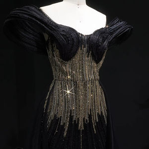 Vestido de Noche de Lentejuelas Color Champán de Lujo Jancember LSZ717, Vestido de Fiesta con Abertura Alta y Cuentas, Hombros Descubiertos - Product Image 6