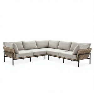Modern L Shape Rattan Outdoor Sofa Set with Gray Cushions Steel Frame Contemporary Garden Furniture for Patio Use - Product Image 1
