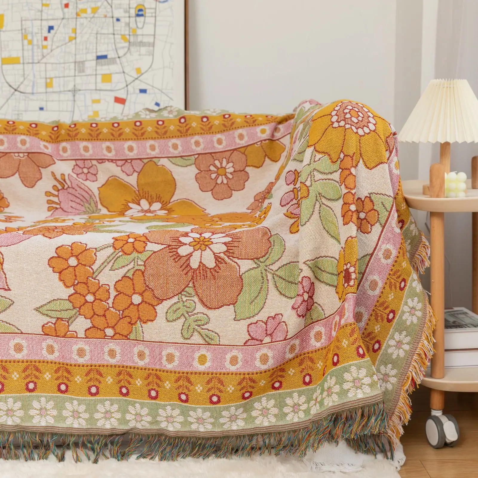 Vintage Floral Pattern Designer Sofa Throw Bohemian Custom Print Polyester Taperstry Multifunctional Decorative Blanket