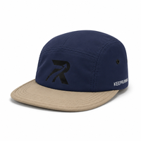 Casquette de camping à 5 panneaux avec visière plate bicolore en tissu fin et lisse, logo personnalisé imprimé, idéale pour le jogging quotidien et les excursions en camping