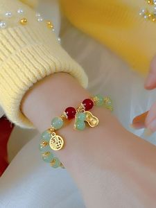 Women's Vintage Agate <b>Bracelet</b> with Peanut Pendant Fashionable Imitation Hetian Jade Natural Crystal Gemstone <b>Beads</b> - Product Image 5