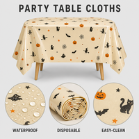 Nappe jetable en plastique PE pour Halloween 137x274cm - Housse de table de fête imperméable avec motifs mignons couleur crème