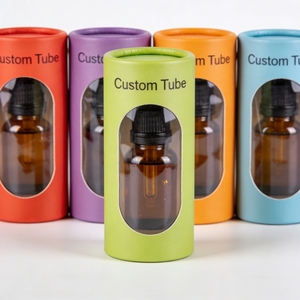 Recyclable Spiral Wound Tube Paper Container Cosmetic Skincare Bottle Cylindrical Cardboard Round Box With Clear PVC <b>Window</b> - Product Image 1