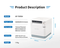 Printer Resi Termal Langsung Xprinter XP-T890H Berkualitas Tinggi 300mm/s 3 Inci dengan Port USB+Lan+Serial