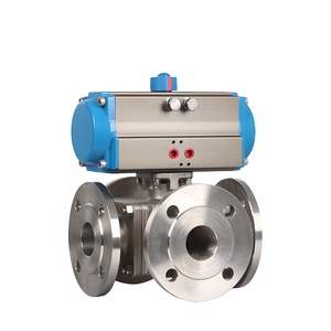 DELCO DK66-4TF Robinet à bille à 4 voies en acier inoxydable à bride avec actionneur pneumatique - Product Image 1