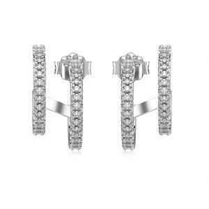 Dylam Shining Women Fashion <b>Fine</b> Jewelry S925 Silver Rhodium 18K Gold Plate Double-layer 5A Cubic Zirconia C Shape <b>Stud</b> <b>Earrings</b> - Product Image 1