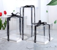 Boîte à gâteau transparente haute, boîte de pâtisserie transparente, base carrée pour gâteau simple/double/à 3 étages avec logo personnalisé imprimé