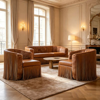 Fauteuil pivotant de luxe en daim fait main avec franges, fauteuil club, fauteuil de salon, fauteuil d'appoint rembourré en fausse fourrure avec franges pour hôtel