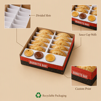 Emballage personnalisé en carton pour empanadas et raviolis, avec compartiment individuel pour sauce, finition mate, pour plats à emporter et restauration rapide