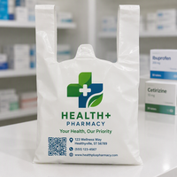 Sac T-shirt personnalisé imprimé pour pharmacie, sac de transport jetable en PEHD, sac de courses pour la vente au détail médicale et l'emballage en pharmacie