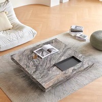 Table basse de salon moderne minimaliste de luxe léger avec plateau en dalle de pierre carrée et structure métallique pour la maison, le bureau ou l'hôtel