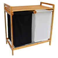 Panier à linge et étagère en bambou, panier à linge à double compartiment avec sac amovible, organisateur et rangement à linge à 2 sections