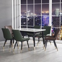 Chaise de salle à manger en cuir bleu marine, pieds en métal, bleu marine